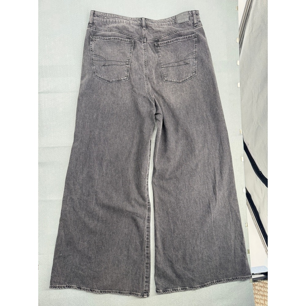 American Eagle Wide Leg Jeans 16L Grey Cotton High Rise Grunge Streetwear Indie - Picture 4 of 16